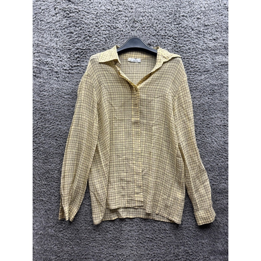 Zanella Rayon Blend Check Casual‎ Long Sleeve Shirt Beige Womens Size 6 US
